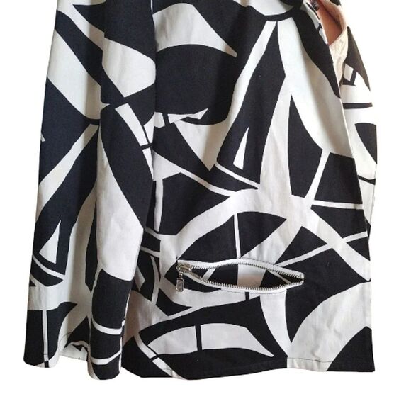 Chico's Black White Geo Print Open Front Quarter Sleeve Cotton Stretch Jacket L - Picture 8 of 13